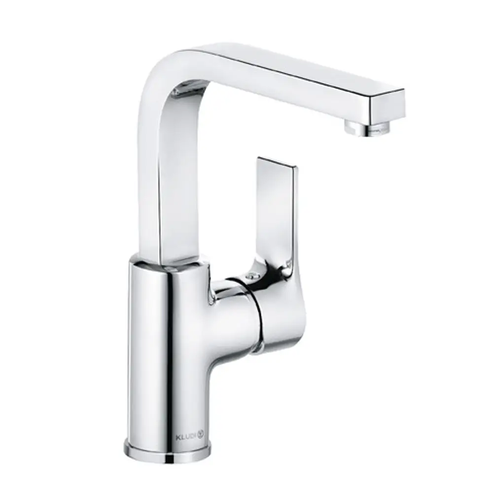 Kludi-Waschtischarmatur mit schwenkbarem Auslauf und seitlicher Betätigung. Ausführung in chrom, geeignet für moderne Badezimmer.